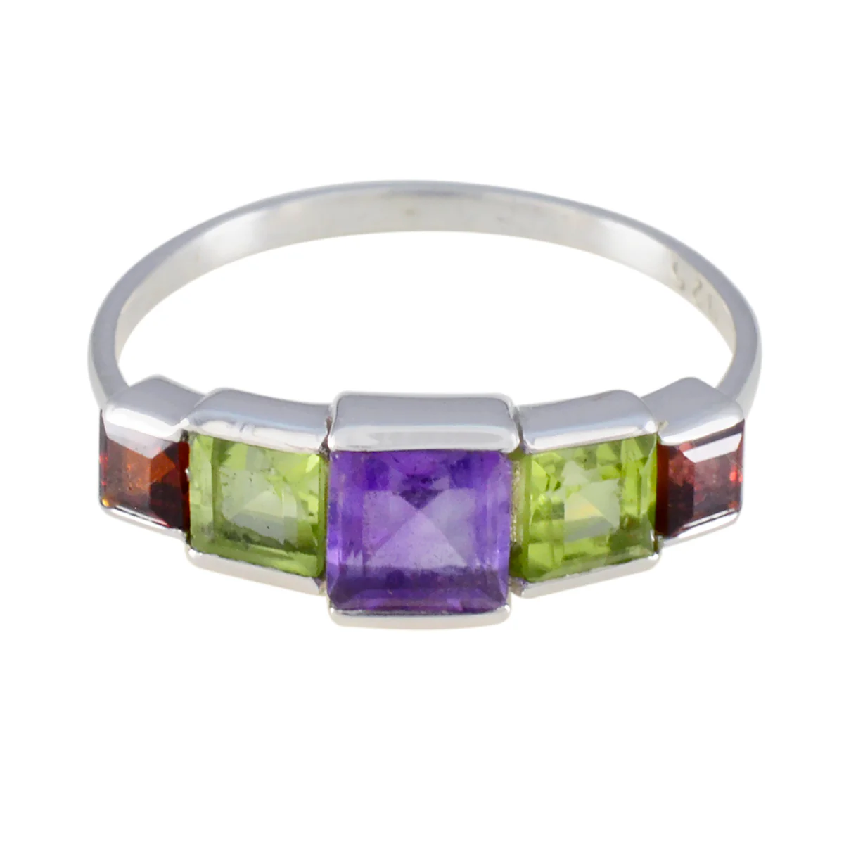 Multi Stone Penta American Silver multicolor Gemstones Delicate Graceful Ring Jewelry