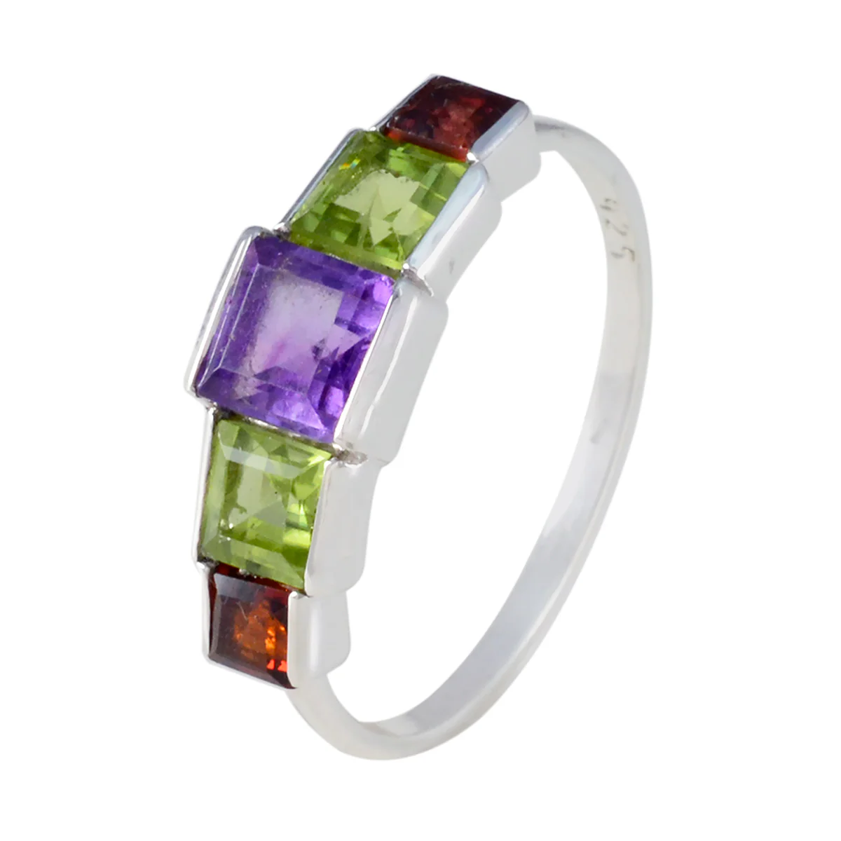 Multi Stone Penta American Silver multicolor Gemstones Delicate Graceful Ring Jewelry - Image 2