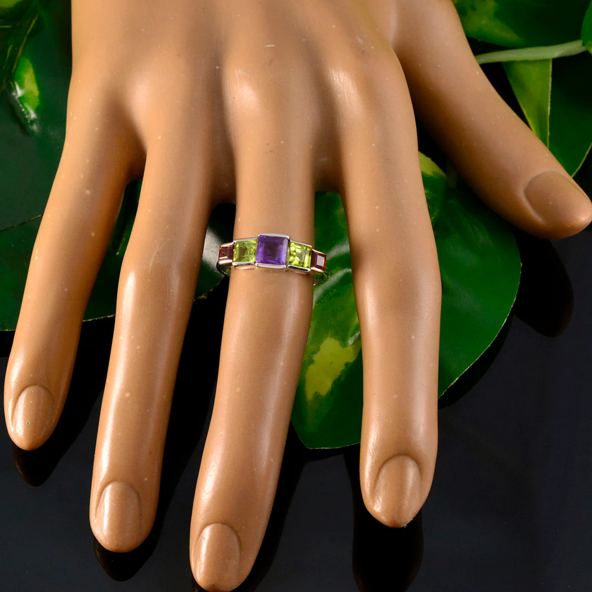 Multi Stone Penta American Silver multicolor Gemstones Delicate Graceful Ring Jewelry - Image 5