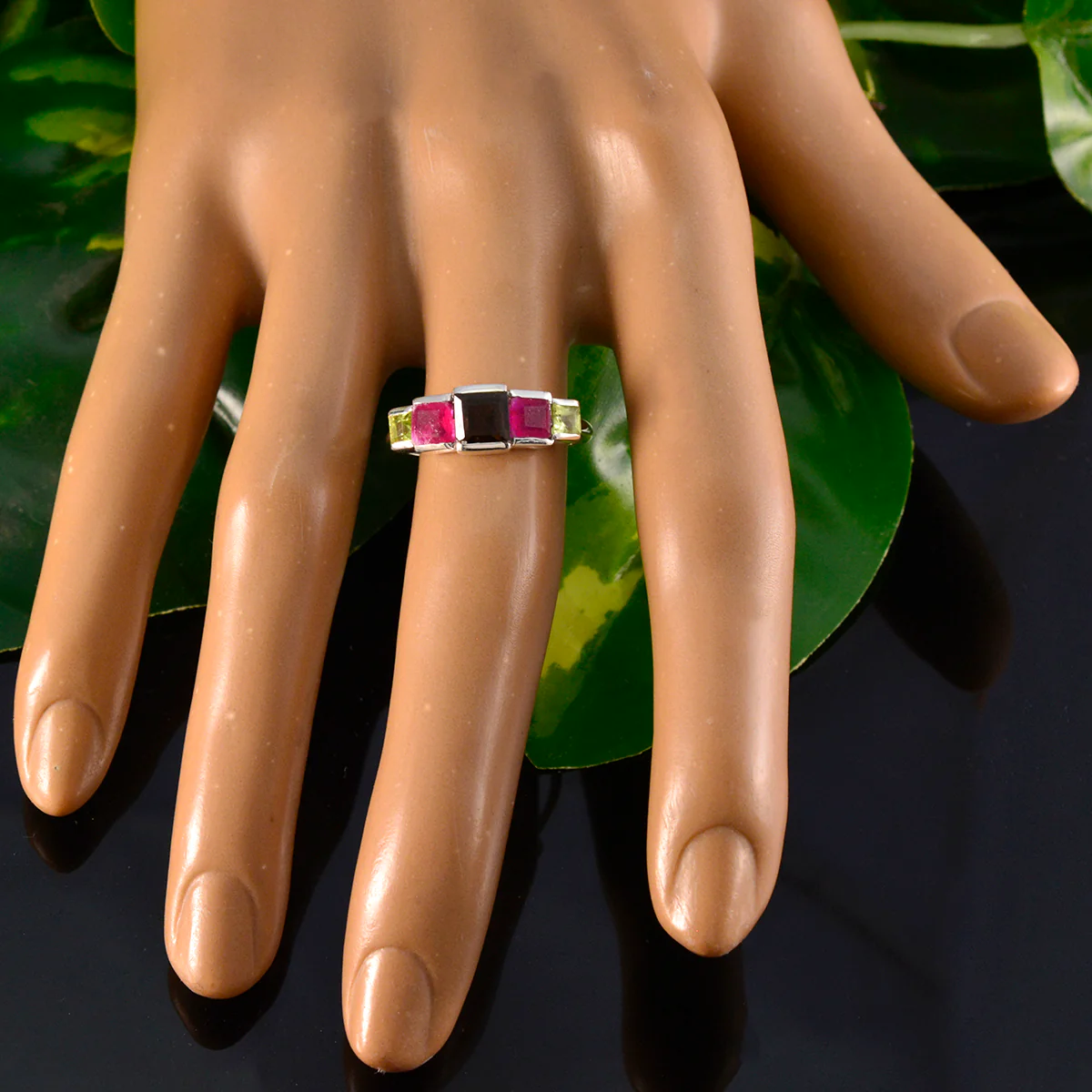 Multi Stone Penta American Sterling Silver multicolor Gemstone Delicate Abstract Ring Jewelry - Image 5