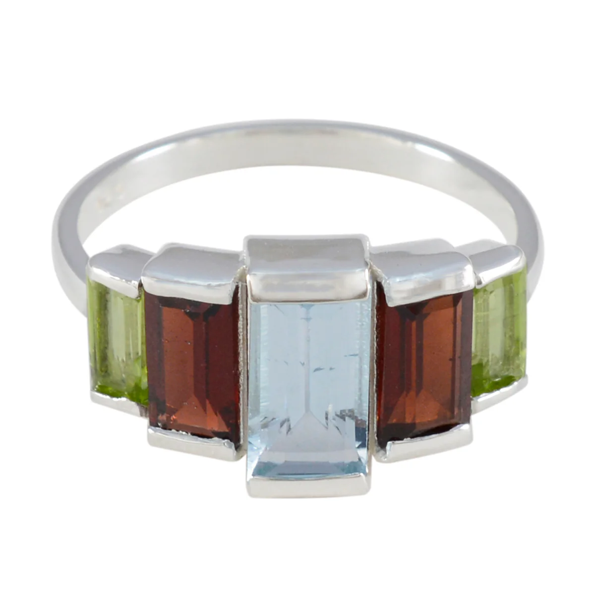 Multi Stone Penta Egyptian 925 Silver multicolor Gems Featherlight Boho Ring Jewelry