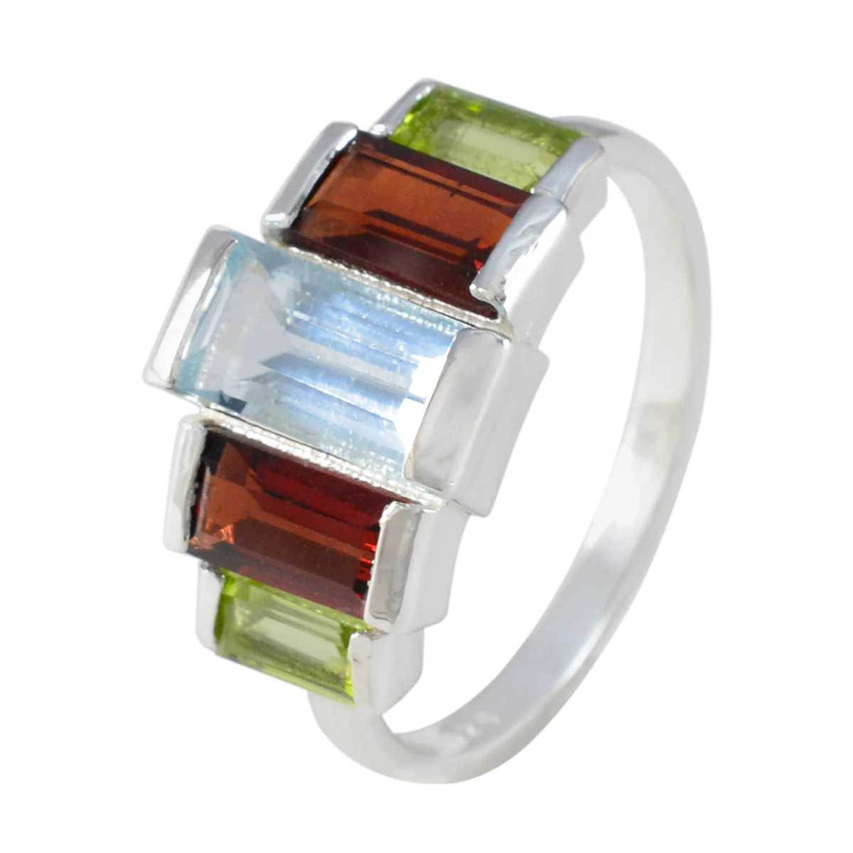 Multi Stone Penta Egyptian 925 Silver multicolor Gems Featherlight Boho Ring Jewelry - Image 2