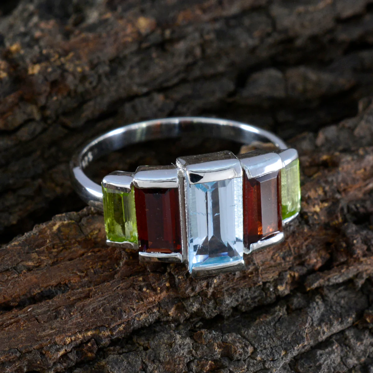Multi Stone Penta Egyptian 925 Silver multicolor Gems Featherlight Boho Ring Jewelry - Image 3