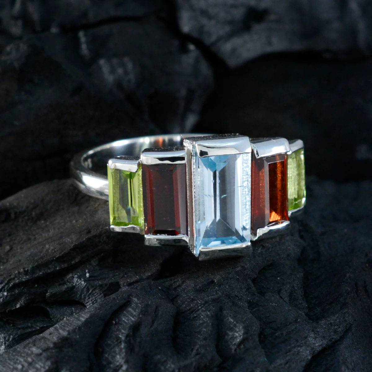 Multi Stone Penta Egyptian 925 Silver multicolor Gems Featherlight Boho Ring Jewelry - Image 4