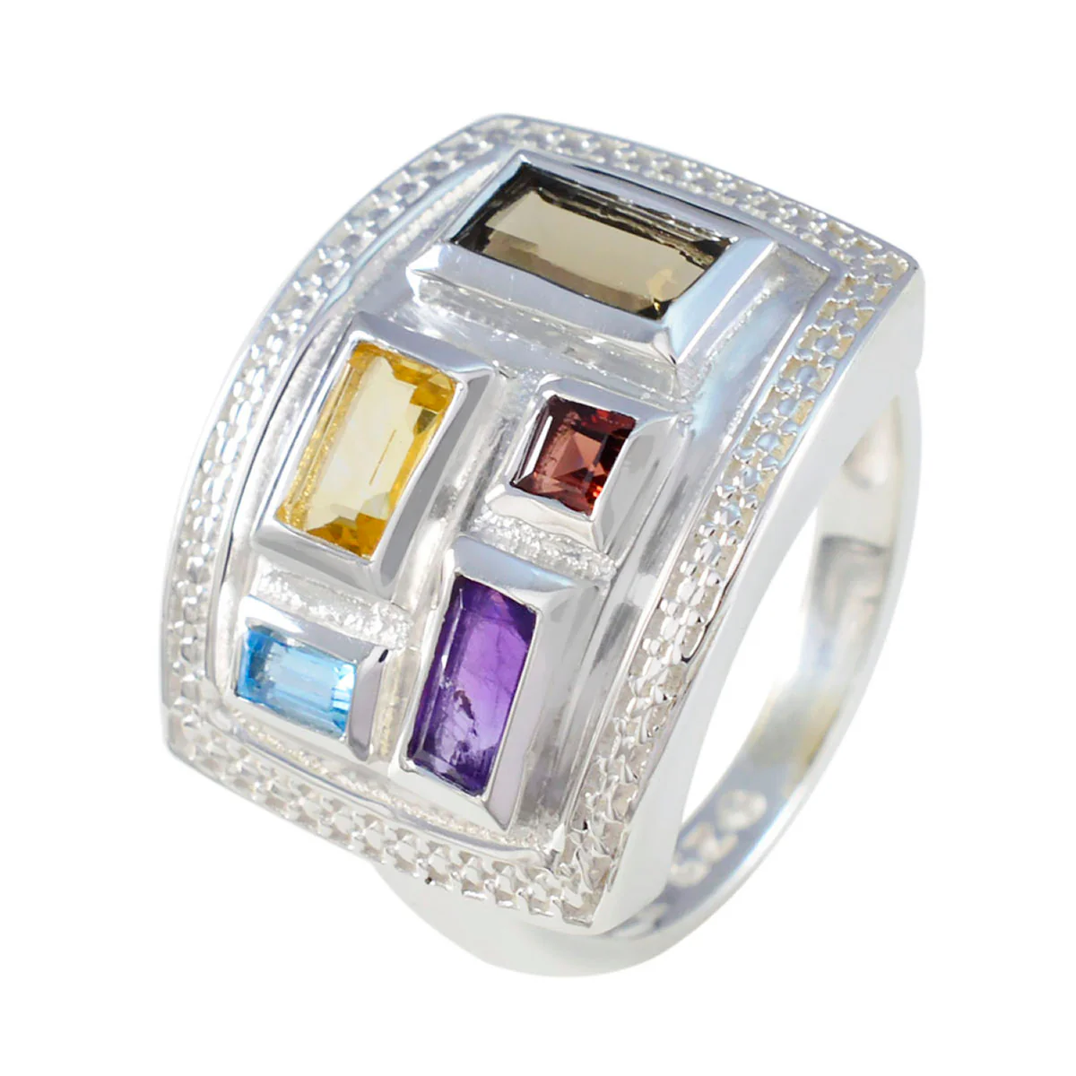 Multi Stone penta Egyptian 925 Sterling Silver multicolor Gemstone Versatile Cocktail Ring Jewellery - Image 2