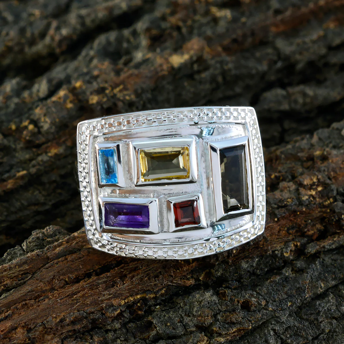 Multi Stone penta Egyptian 925 Sterling Silver multicolor Gemstone Versatile Cocktail Ring Jewellery - Image 3