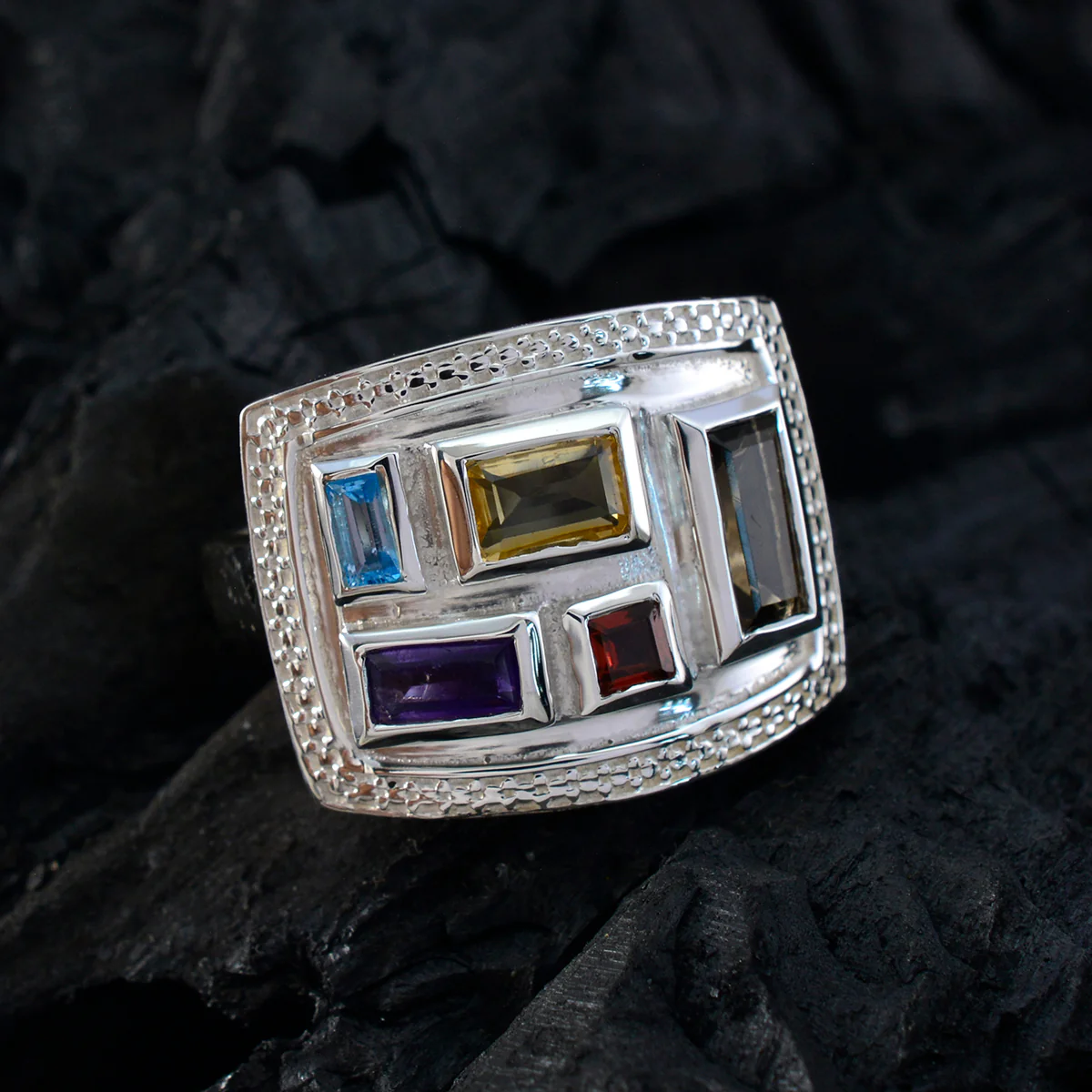 Multi Stone penta Egyptian 925 Sterling Silver multicolor Gemstone Versatile Cocktail Ring Jewellery - Image 4