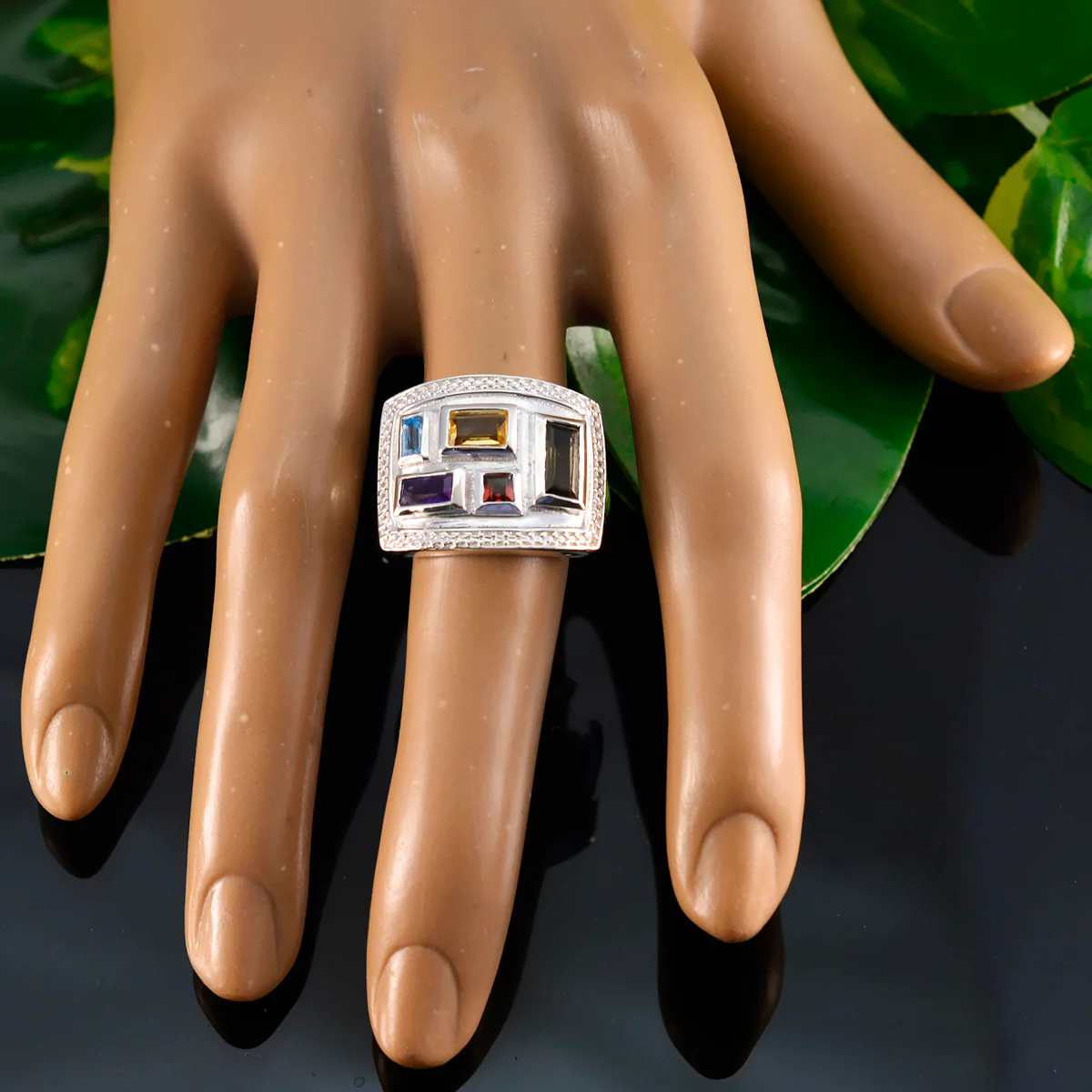 Multi Stone penta Egyptian 925 Sterling Silver multicolor Gemstone Versatile Cocktail Ring Jewellery - Image 5