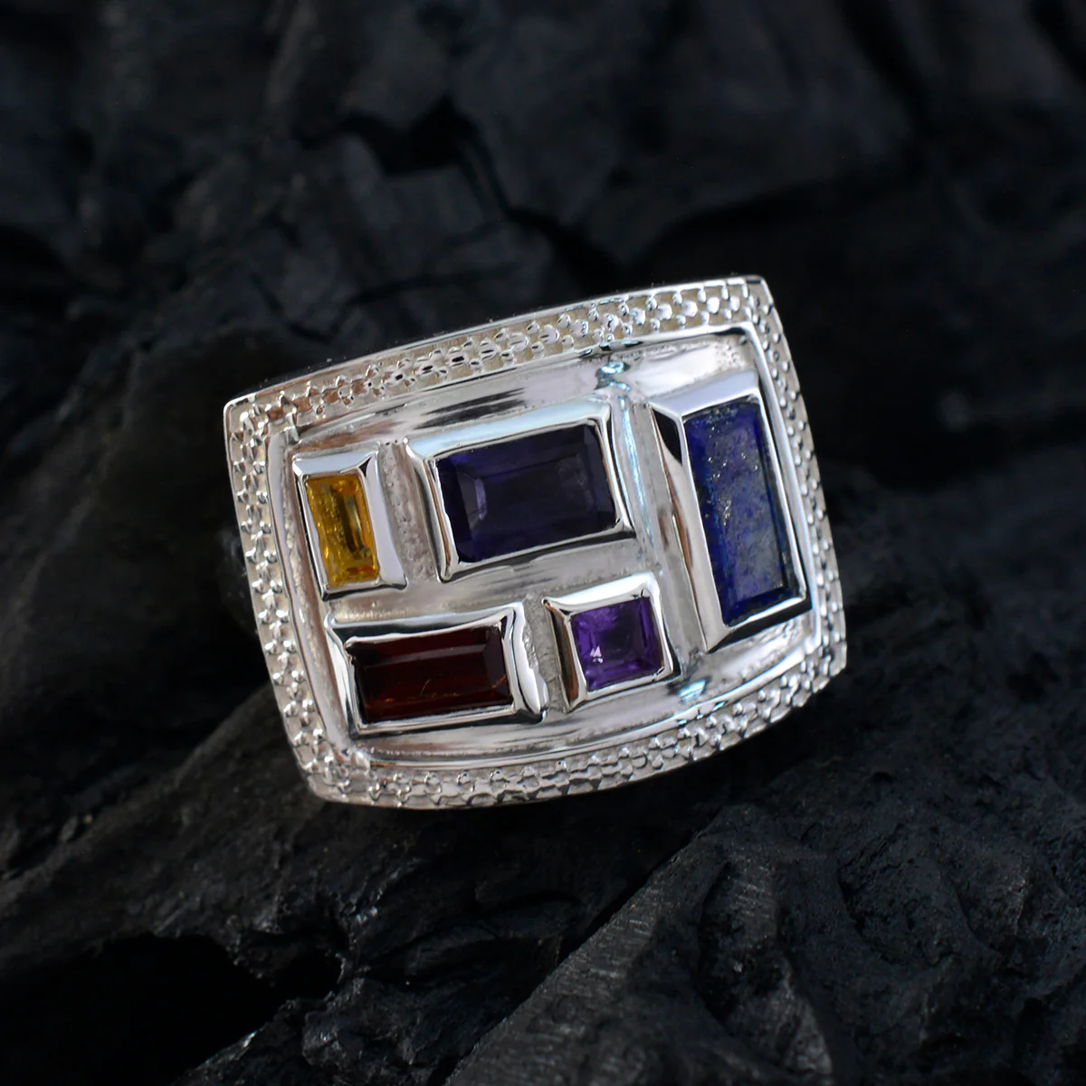 Multi Stone penta German Sterling Silver multicolor Gems Versatile Cocktail Ring Jewellery - Image 4