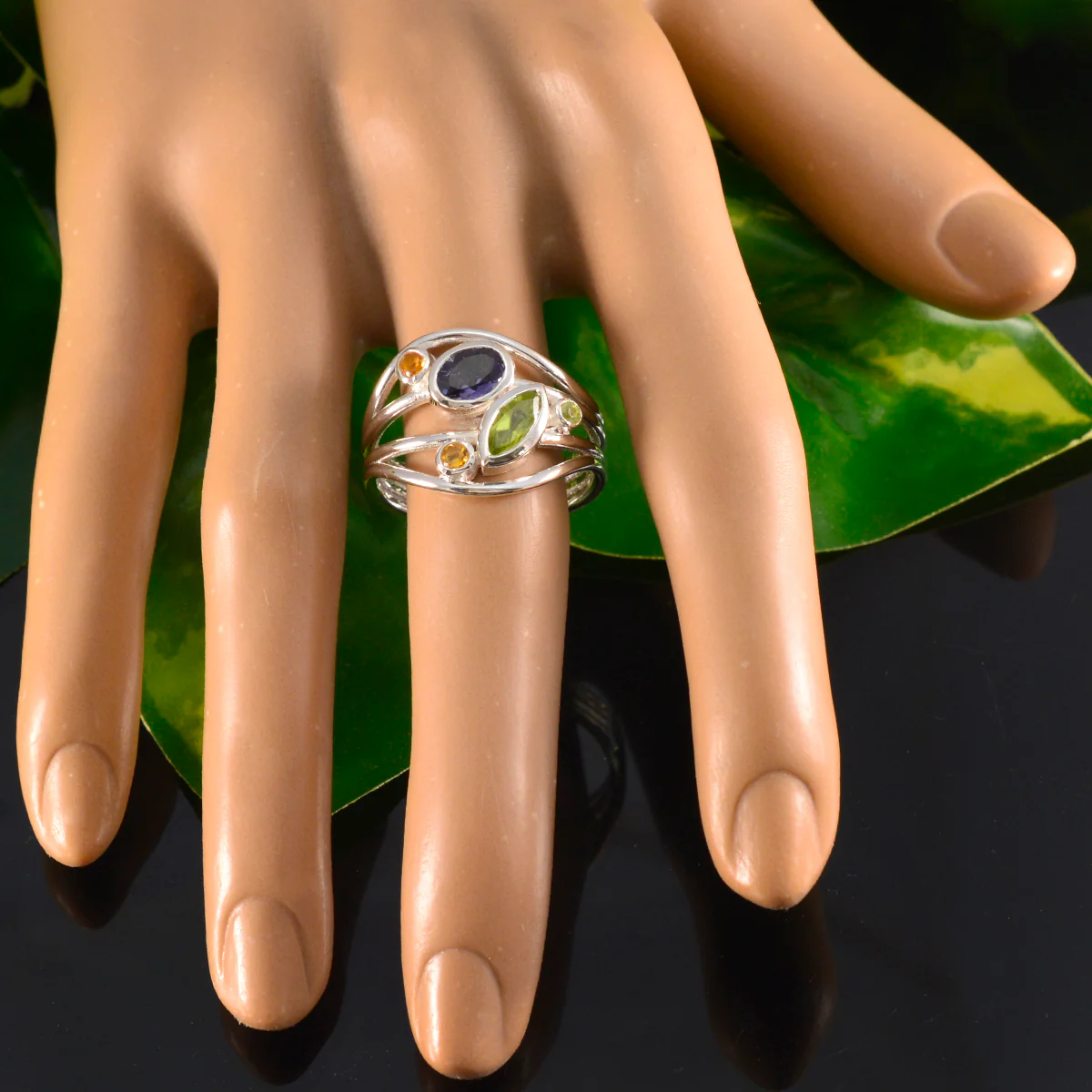 Multi Stone Penta Indian 925 Sterling Silver multicolor Gemstone Eye-catching Abstract Ring Jewellery - Image 5
