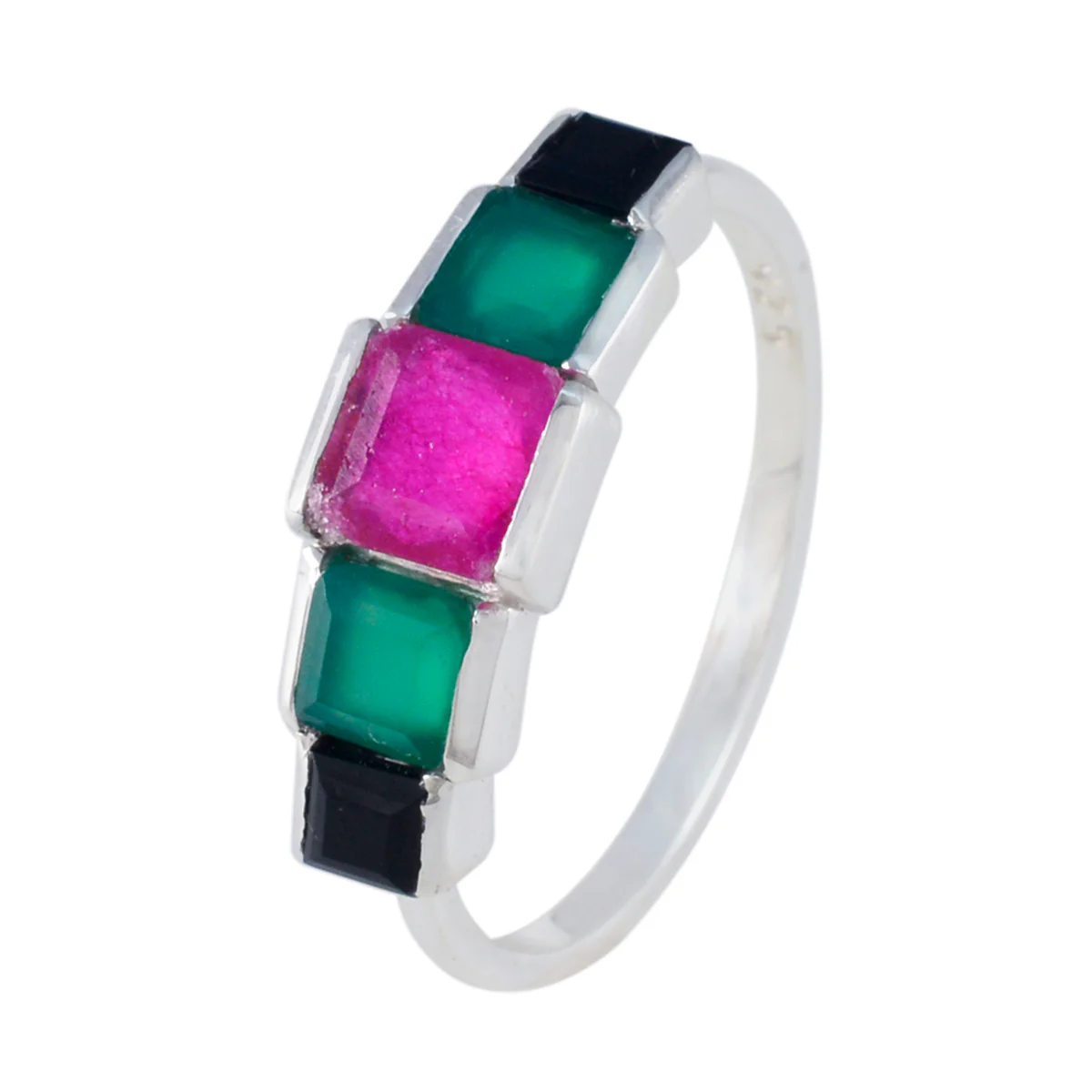 Multi Stone Penta Japanese 925 Silver multicolor Gemstone Delicate Luxurious Ring Jewelry - Image 2