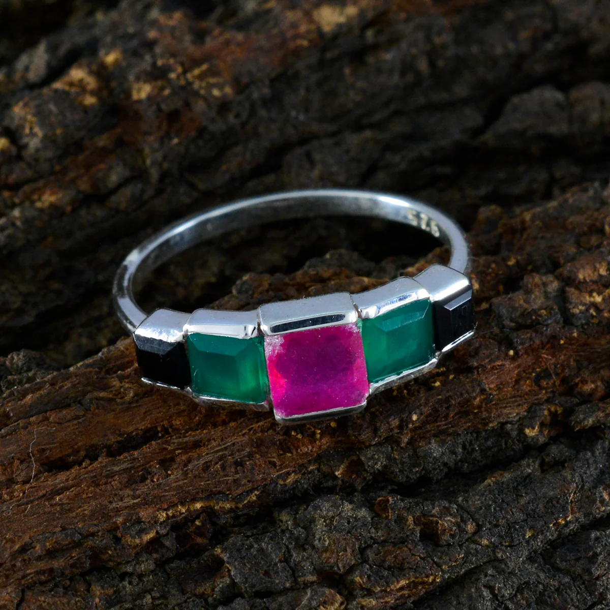Multi Stone Penta Japanese 925 Silver multicolor Gemstone Delicate Luxurious Ring Jewelry - Image 3