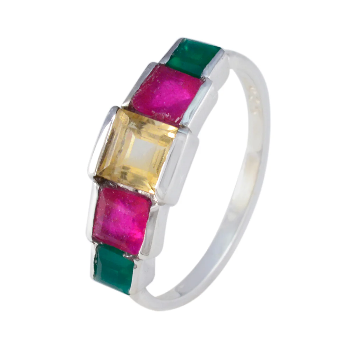 Multi Stone Penta Japanese 925 Sterling Silver multicolor Gemstones Delicate Modern Ring Jewelry - Image 2