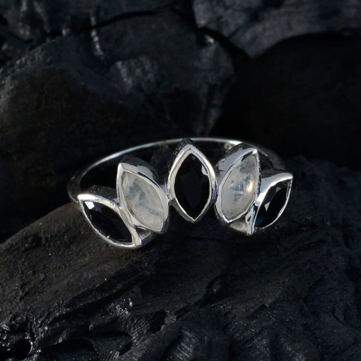 Multi Stone Penta Japanese Silver multicolor Gemstone Delicate crown Ring Jewelry - Image 5