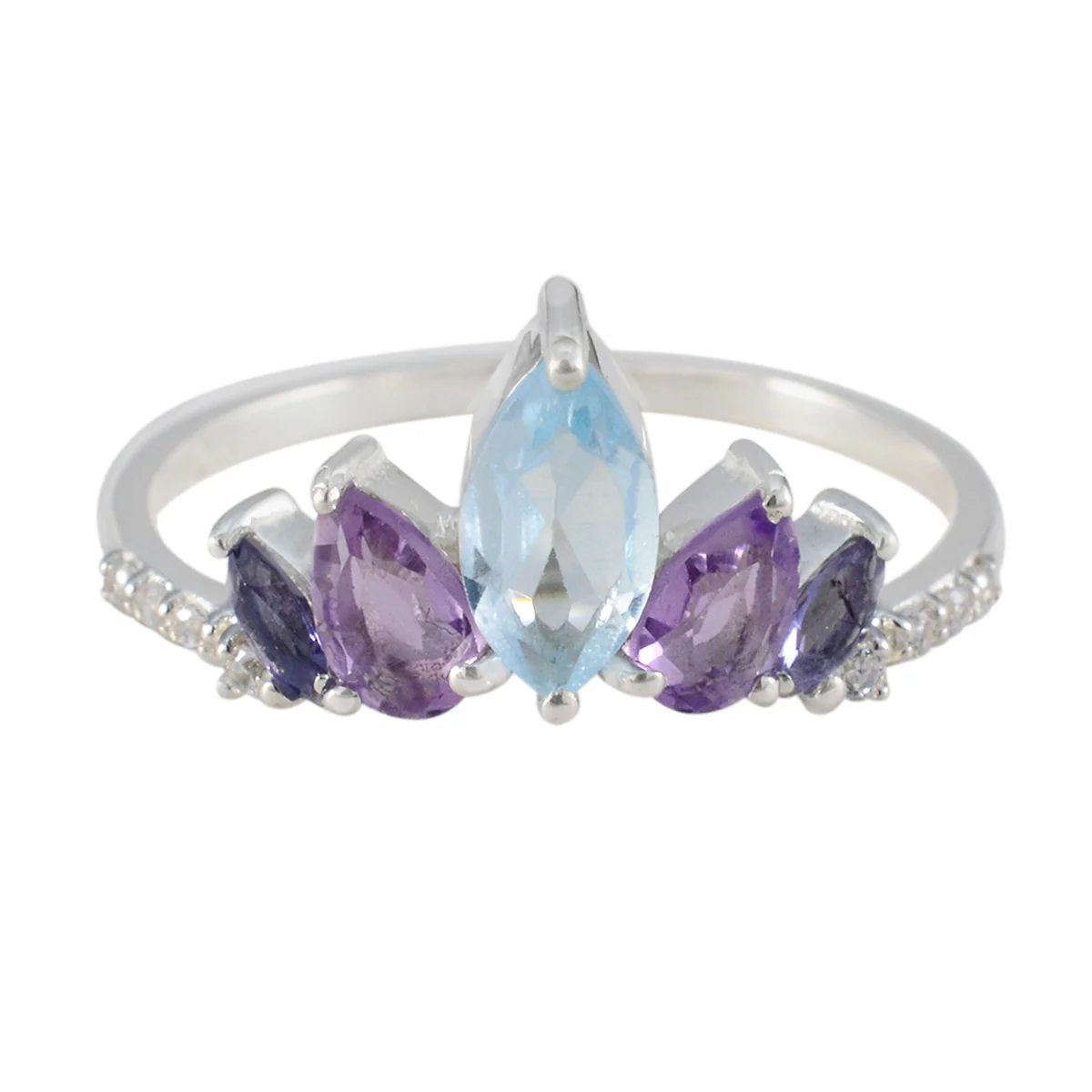 Multi Stone Penta Japanese Sterling Silver multicolor Gemstone Elegant crown Ring Jewellery - Image 3