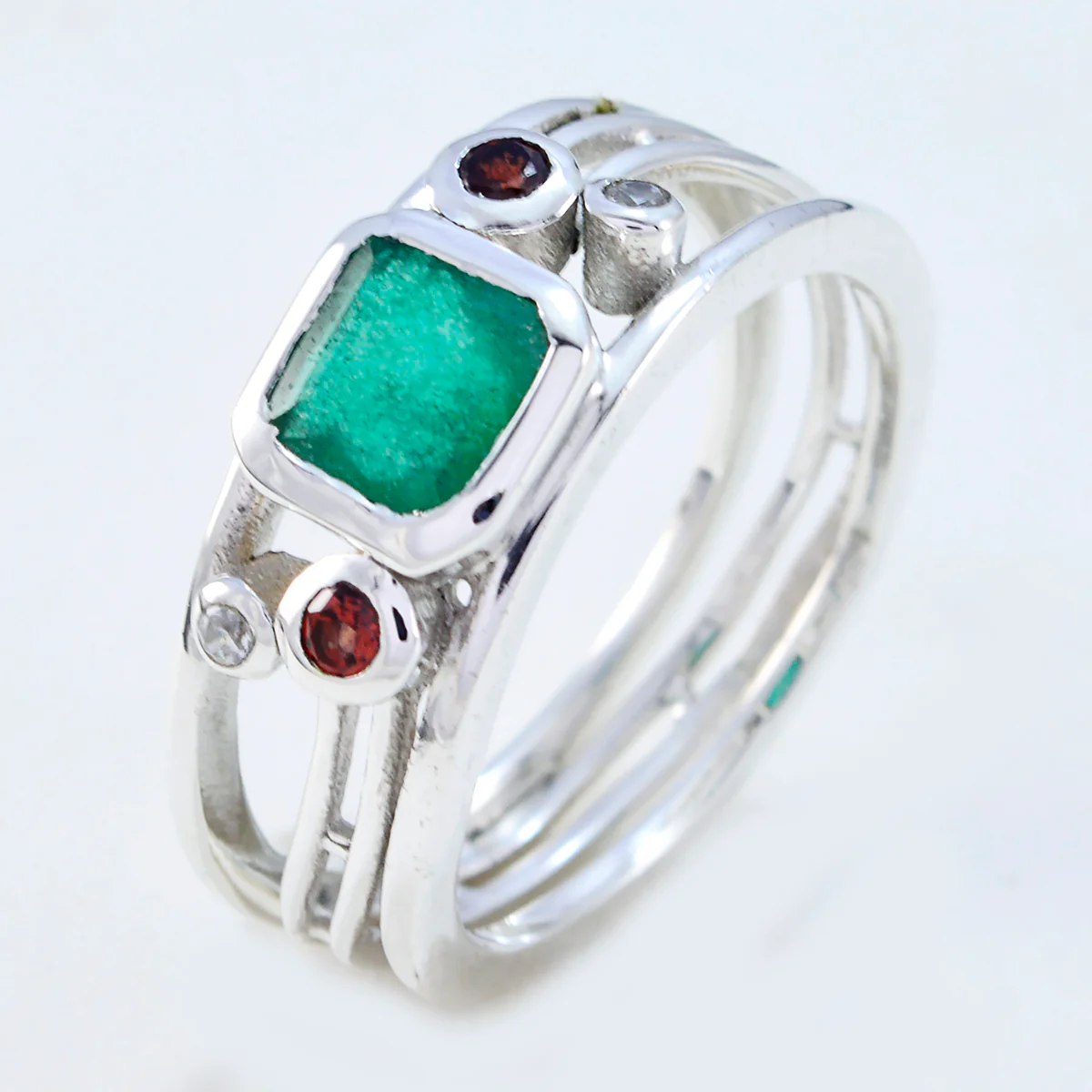 Multi Stone Penta Russian 92.5 Silver multicolor Gemstone Minimal Artisan Ring Jewellery - Image 2