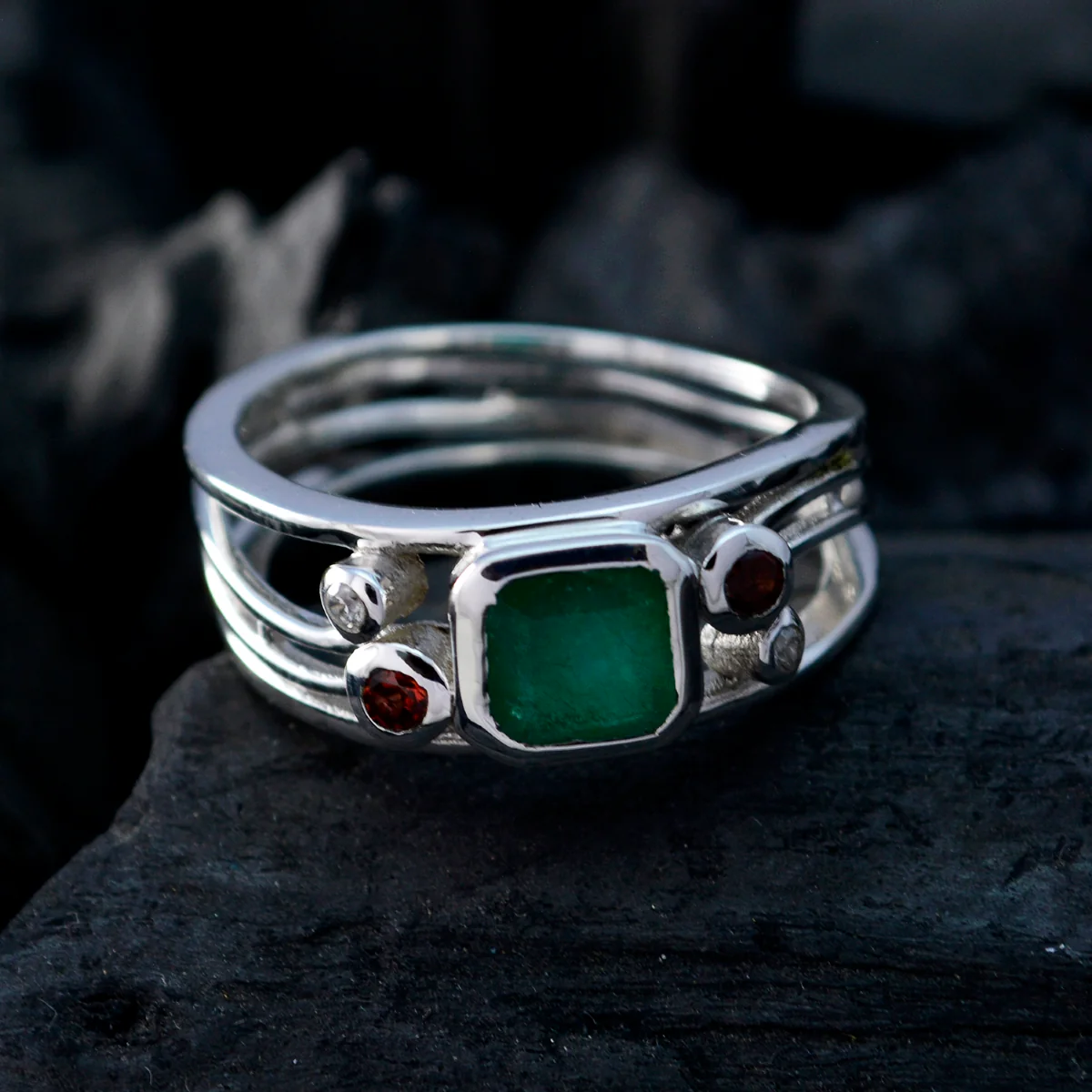 Multi Stone Penta Russian 92.5 Silver multicolor Gemstone Minimal Artisan Ring Jewellery - Image 4