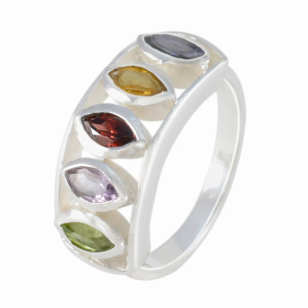 Multi Stone Penta Russian 92.5 Silver multicolor Gemstone Tiny Modern Ring Jewelry - Image 2