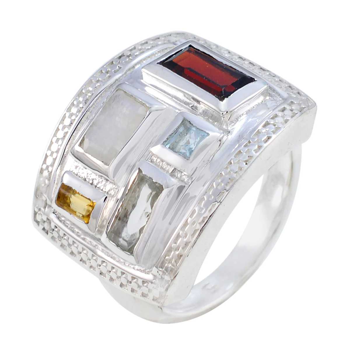 Multi Stone penta Russian 925 Silver multicolor Gemstones Versatile Cocktail Ring Jewellery - Image 2