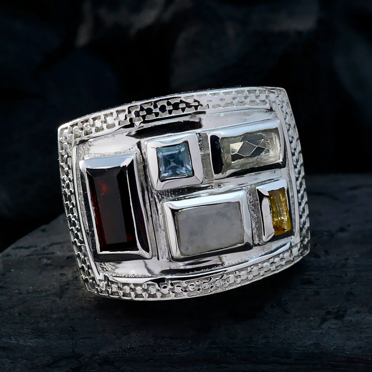 Multi Stone penta Russian 925 Silver multicolor Gemstones Versatile Cocktail Ring Jewellery - Image 4
