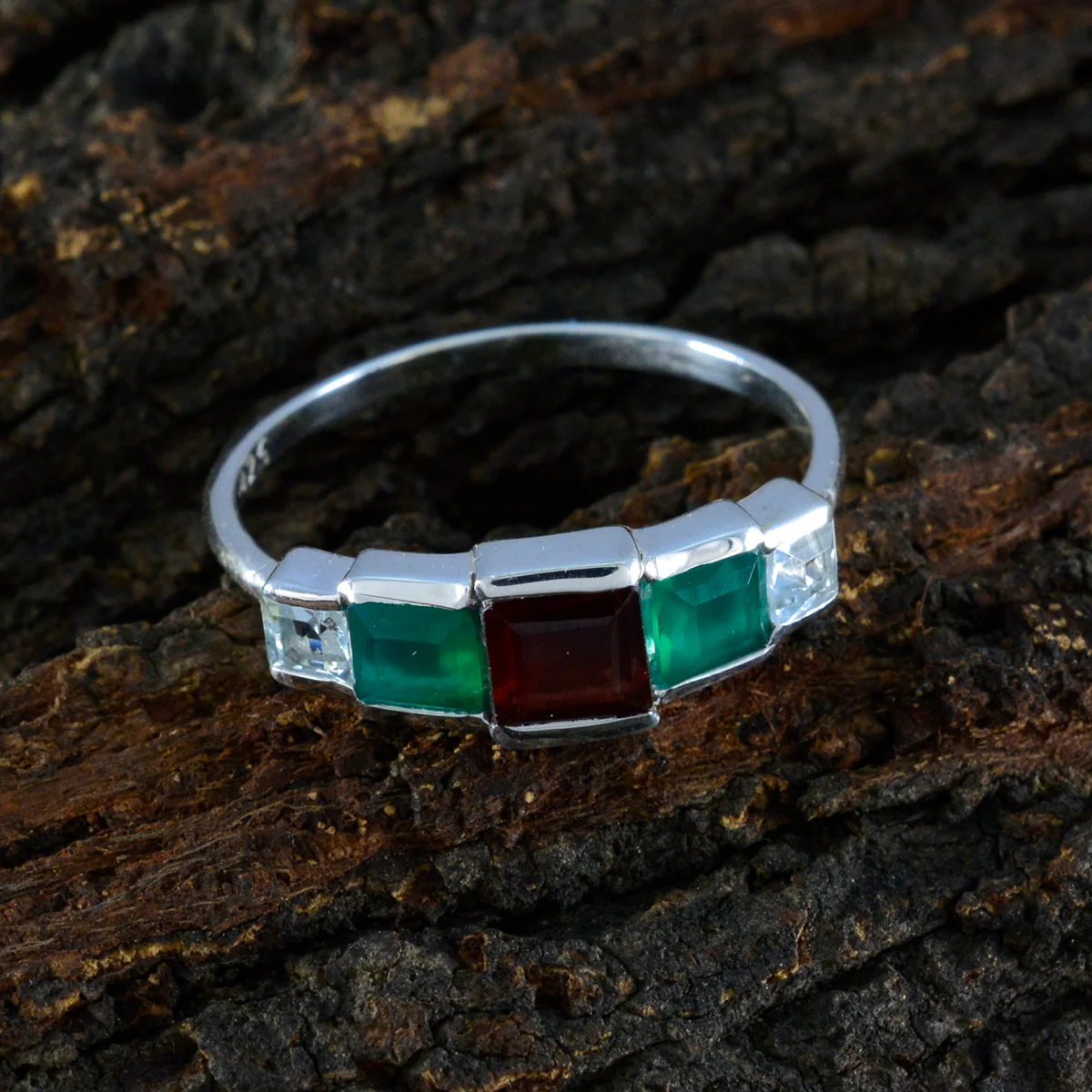 Multi Stone Penta Turkish 925 Sterling Silver multicolor Gemstone Delicate Feminine Ring Jewellery - Image 3