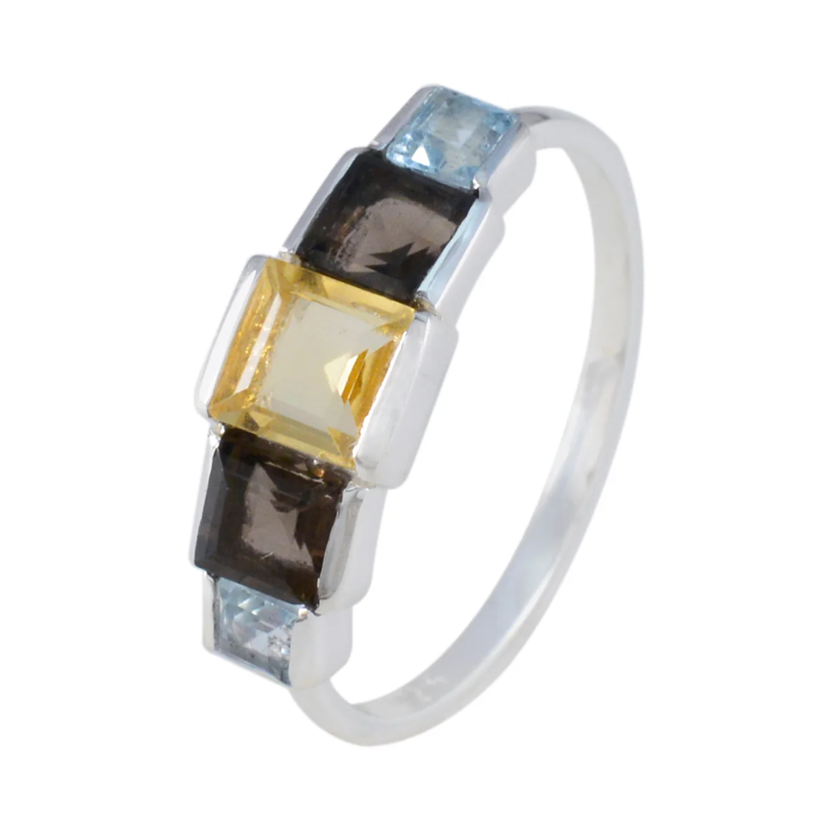 Multi Stone Penta Turkish Silver multicolor Gems Delicate Contemporary Ring Jewellery - Image 2