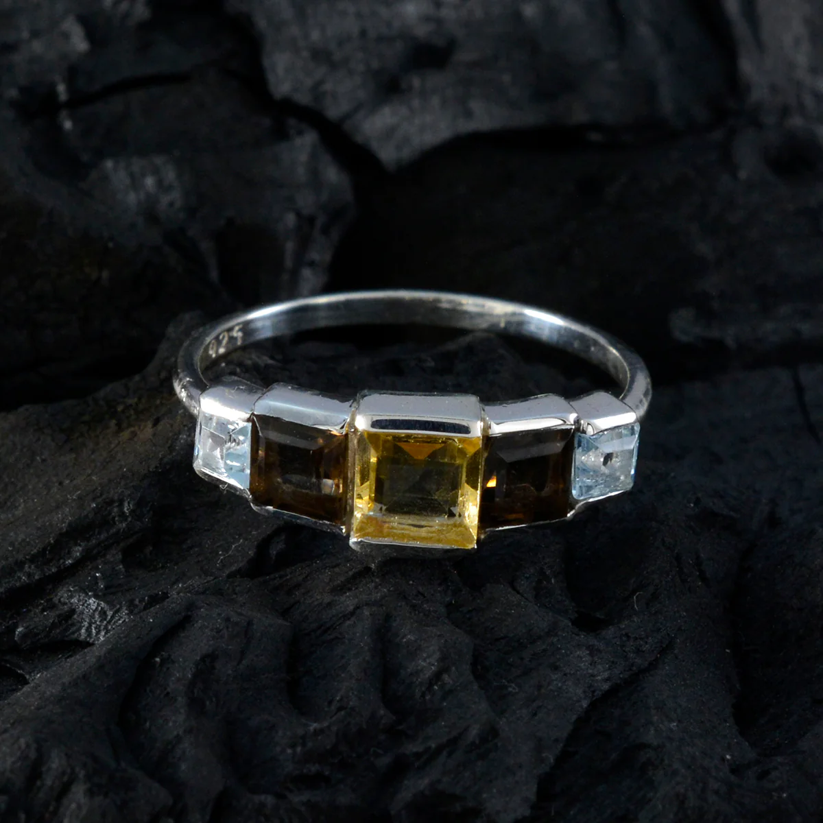Multi Stone Penta Turkish Silver multicolor Gems Delicate Contemporary Ring Jewellery - Image 4
