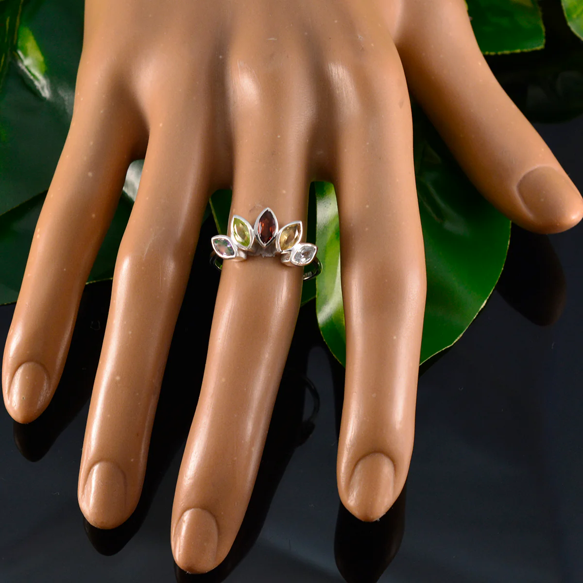 Multi Stone Penta Turkish Sterling Silver multicolor Gemstones Delicate crown Ring Jewellery - Image 6
