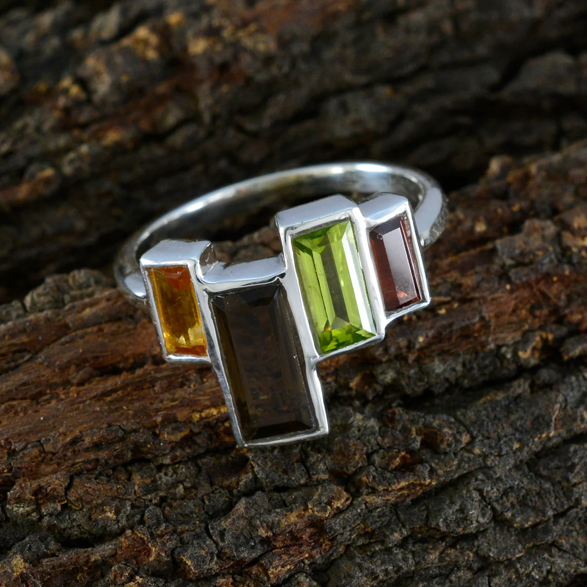 Multi Stone quarter African 925 Silver multicolor Gems Featherlight Cocktail Ring Jewelry - Image 3