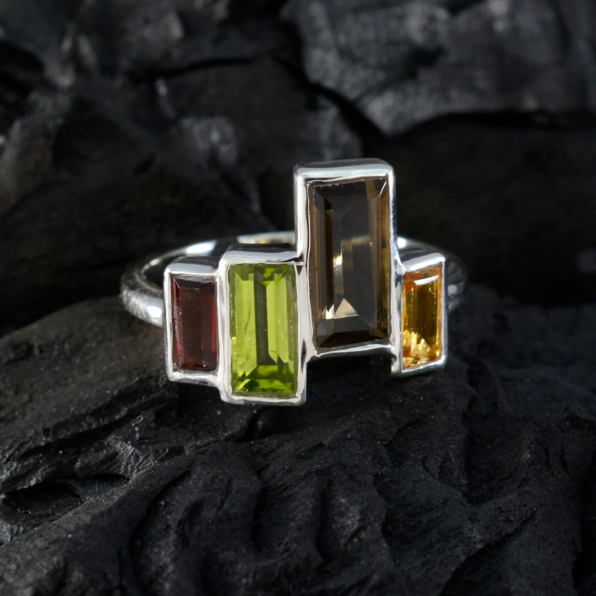 Multi Stone quarter African 925 Silver multicolor Gems Featherlight Cocktail Ring Jewelry - Image 4