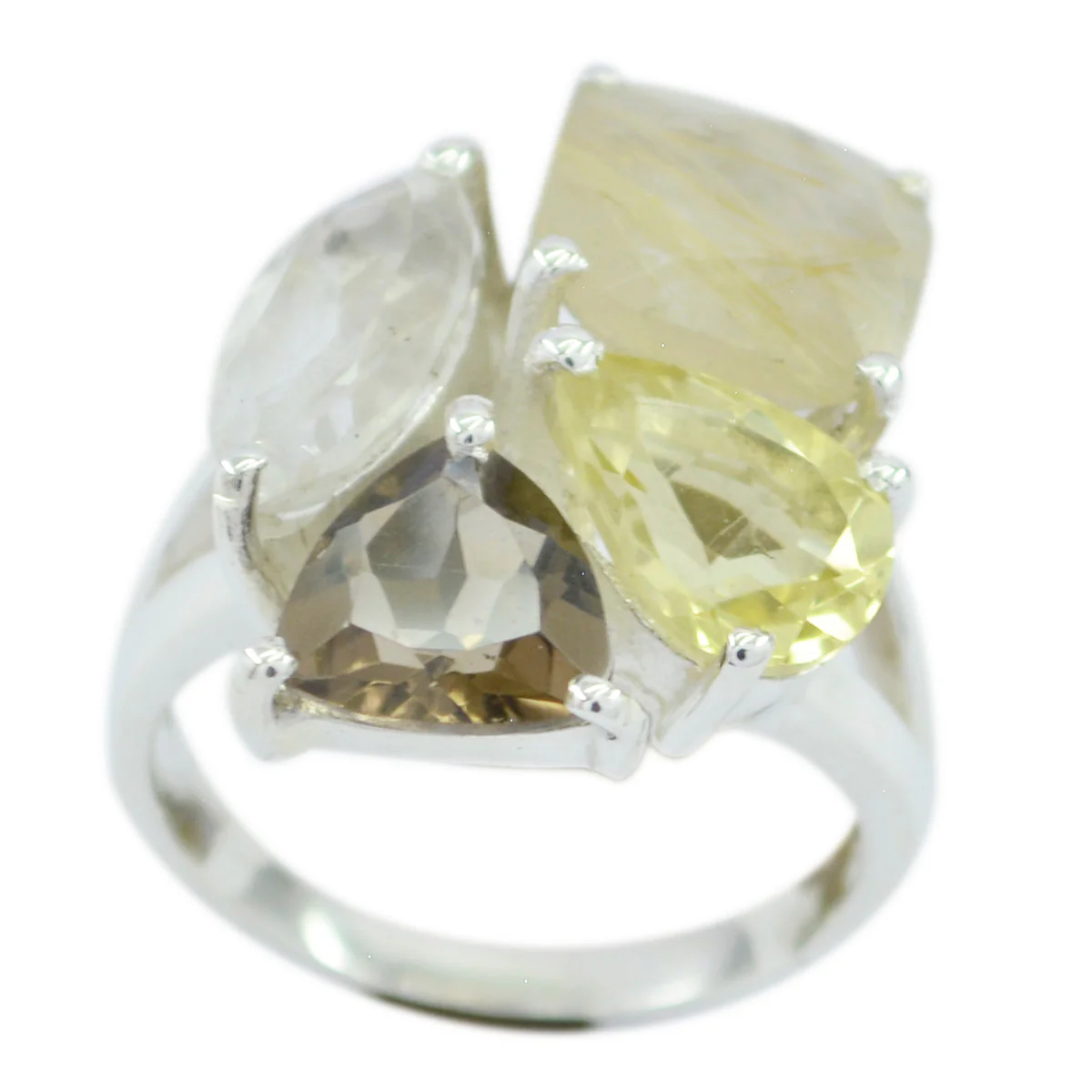 Multi Stone quarter African Silver multicolor Gemstone Versatile Cocktail Ring Jewellery