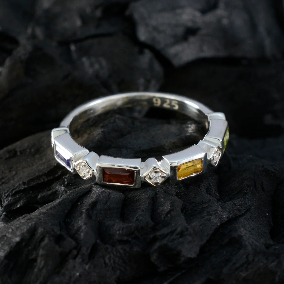 Multi Stone quarter American Silver multicolor Gemstone Dainty Trendy Band Jewelry - Image 4