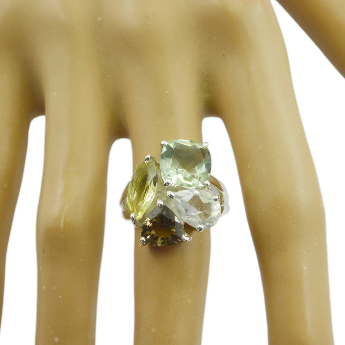 Multi Stone quarter Egyptian 92.5 Silver multicolor Gemstone Versatile Cocktail Ring Jewelry - Image 2