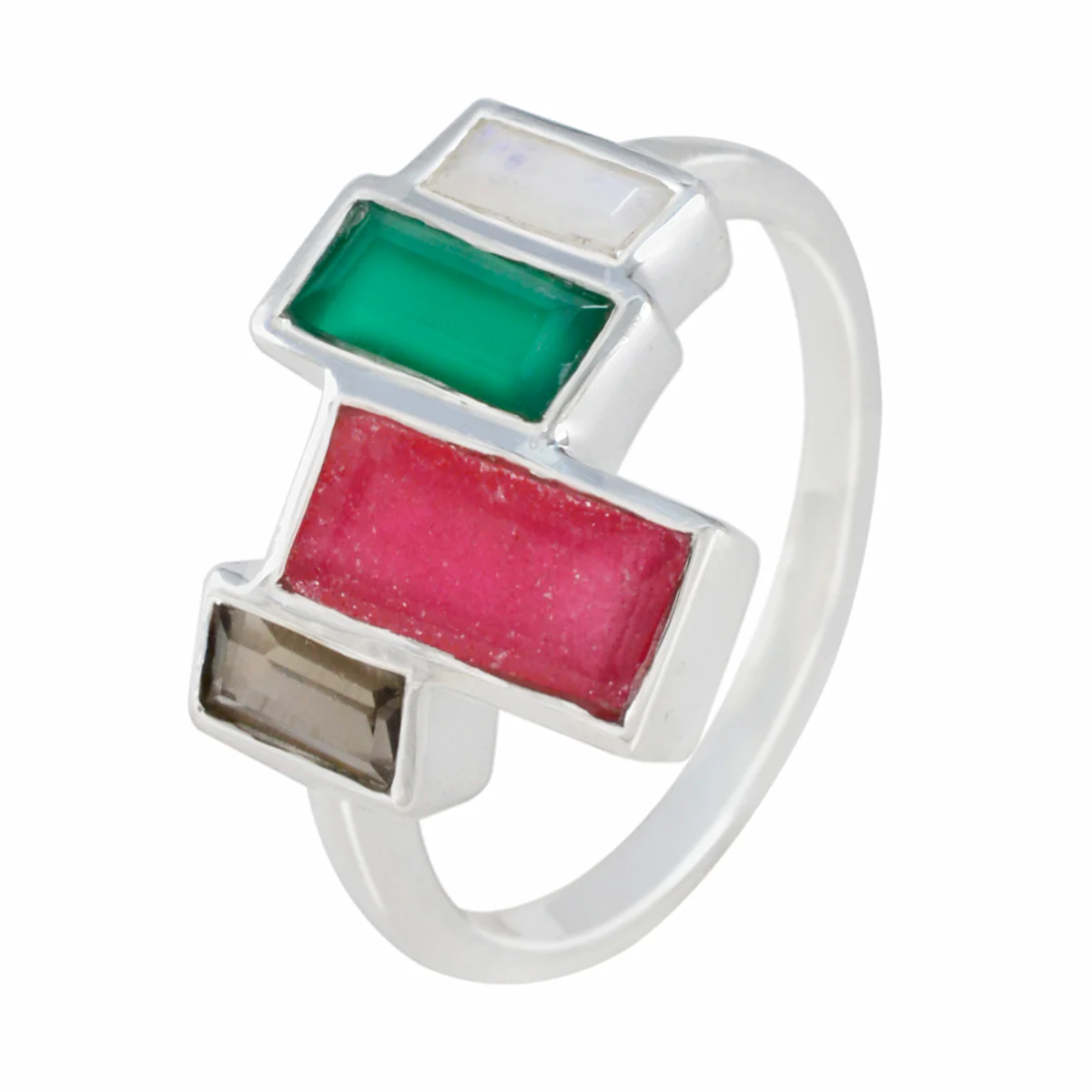 Multi Stone quarter Egyptian Silver multicolor Gems Featherlight Luxurious Ring Jewellery - Image 2