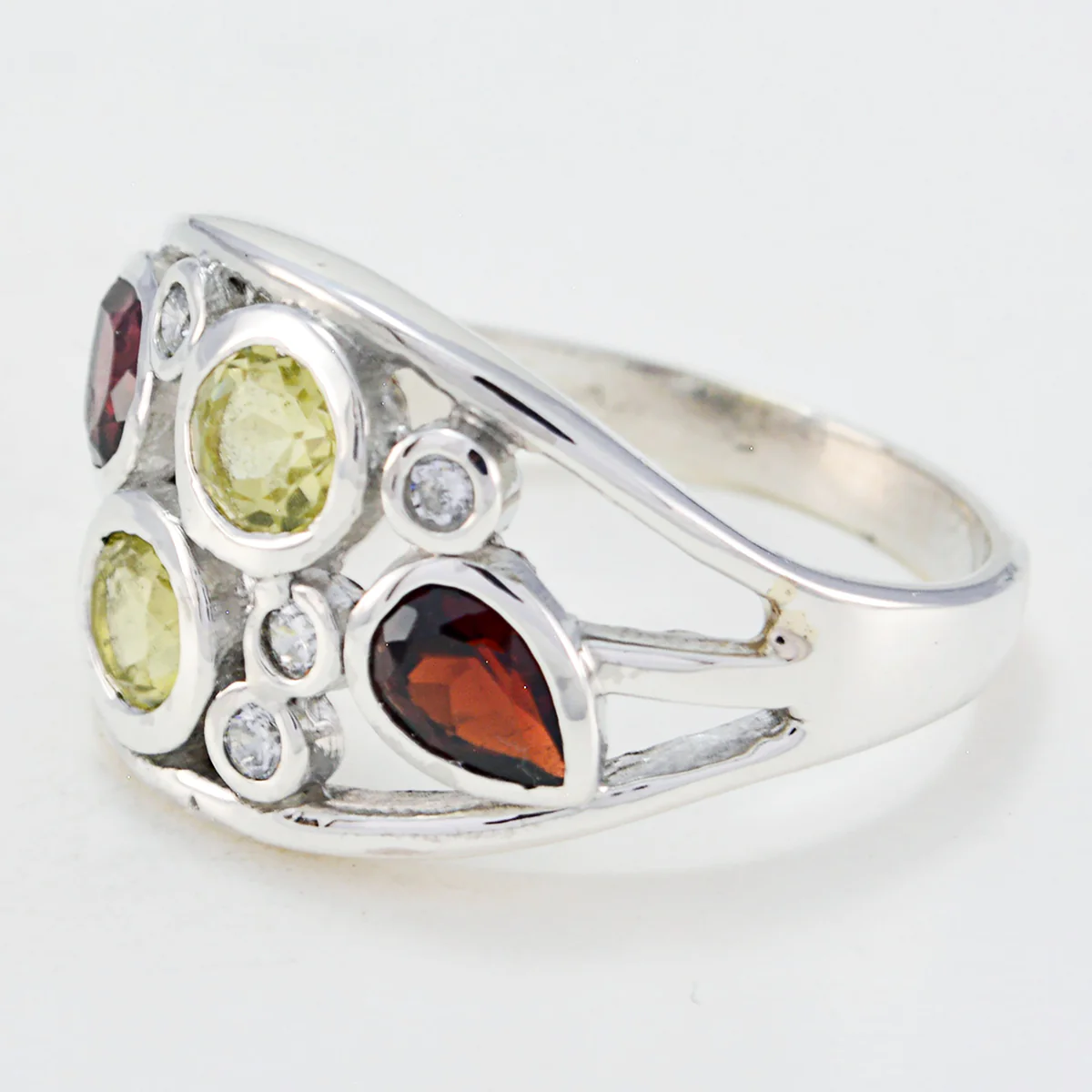 Multi Stone quarter French Silver multicolor Gems Minimal Love Ring Jewelry - Image 2