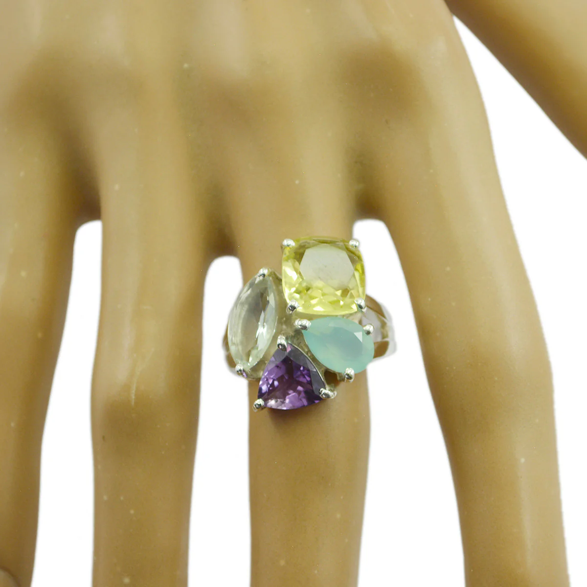 Multi Stone quarter German 92.5 Silver multicolor Gemstones Versatile Cocktail Ring Jewellery - Image 2
