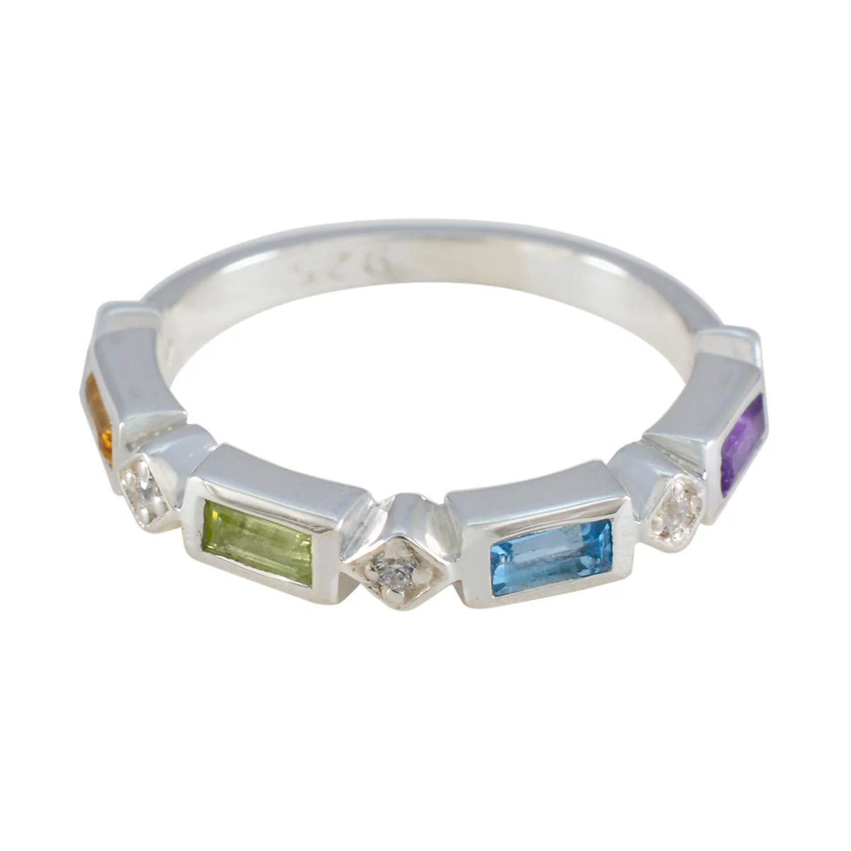 Multi Stone quarter Japanese 925 Sterling Silver multicolor Gemstones Dainty Trendy Band Jewellery