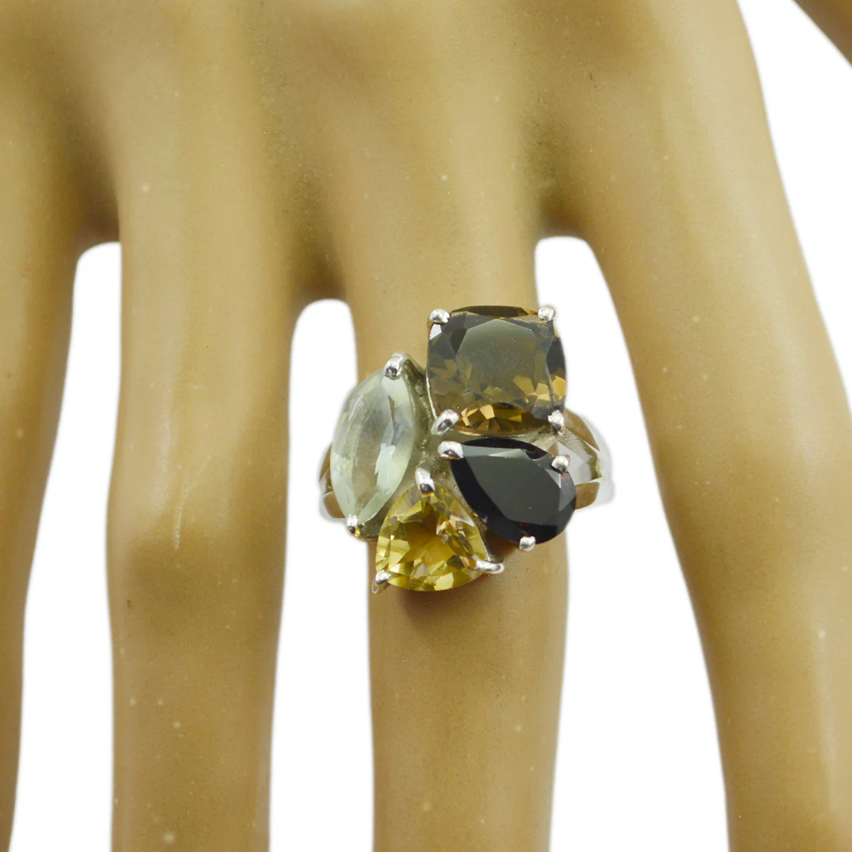 Multi Stone quarter Moroccan 925 Silver multicolor Gems Versatile Cocktail Ring Jewellery - Image 2