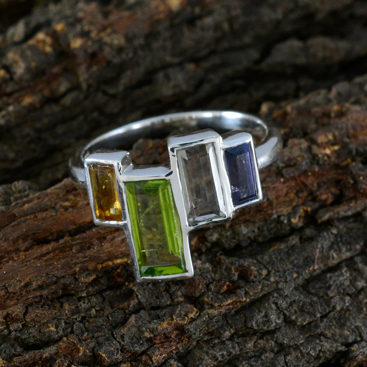 Multi Stone quarter Moroccan 925 Sterling Silver multicolor Gemstones Featherlight Cocktail Ring Jewelry - Image 3