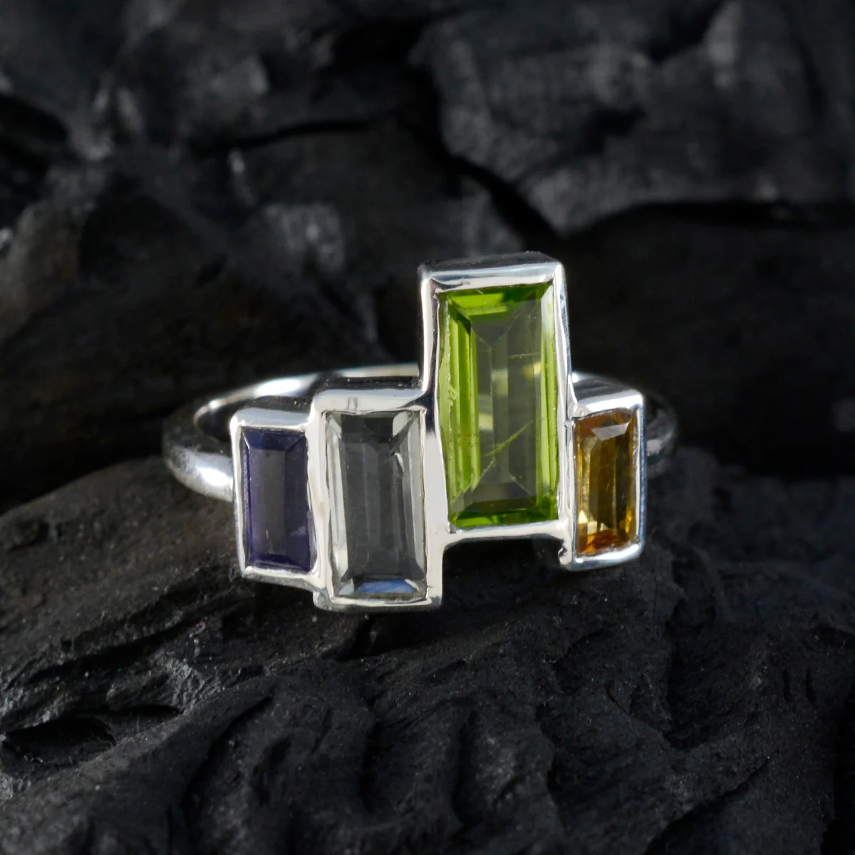 Multi Stone quarter Moroccan 925 Sterling Silver multicolor Gemstones Featherlight Cocktail Ring Jewelry - Image 4