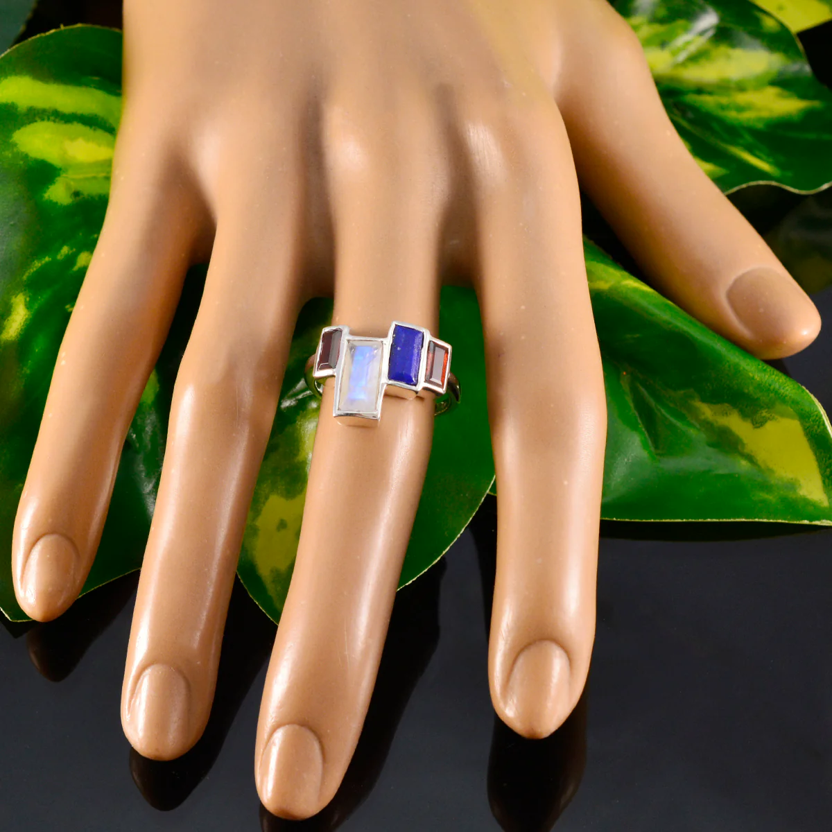 Multi Stone quarter Russian 92.5 Silver multicolor Gemstone Featherlight Cocktail Ring Jewellery - Image 5