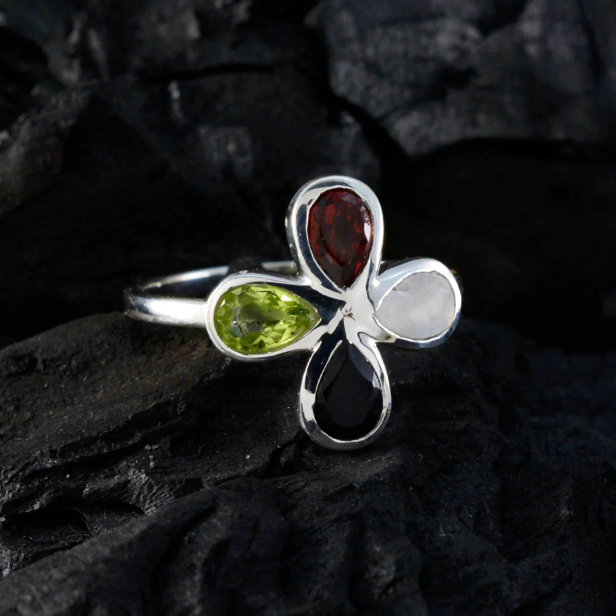 Multi Stone quarter Turkish Sterling Silver multicolor Gemstone Dainty Floral Ring Jewellery - Image 4
