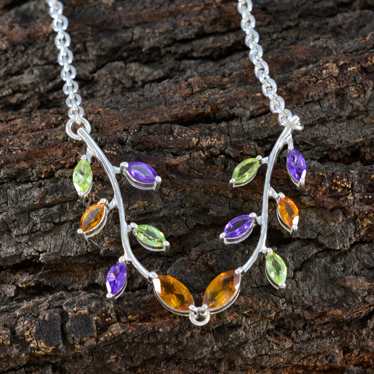 Multi Stone Statement American 925 Silver multiple Zoe Artisan multicolor Pendant Jewelry - Image 3