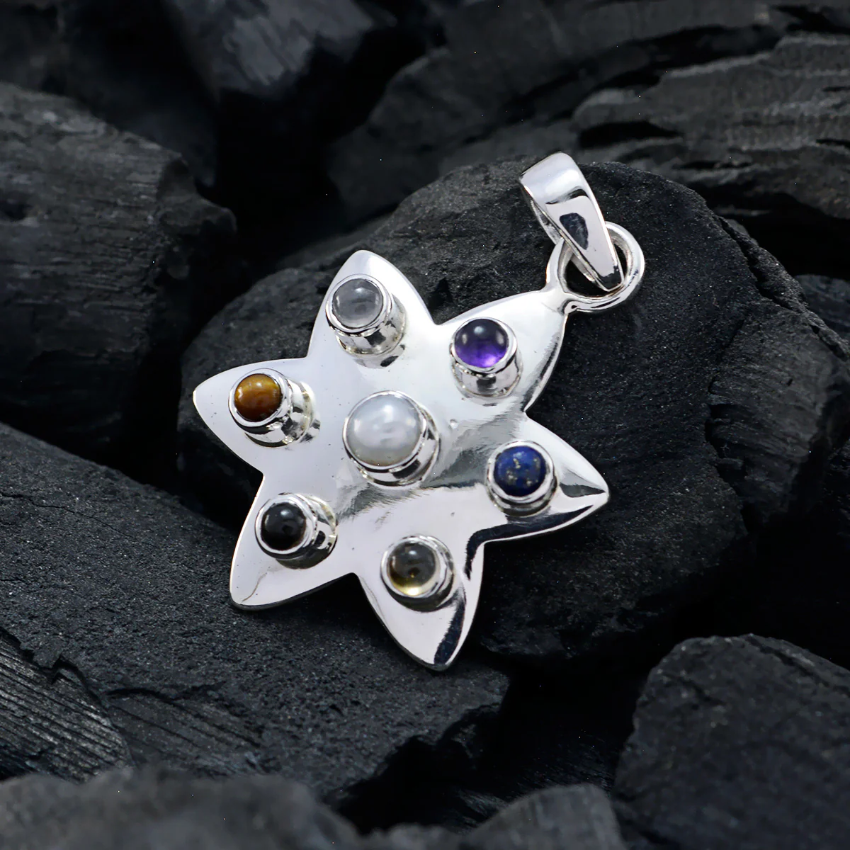Multi Stone Tiny Egyptian 92.5 Silver Hepta Anna Modern multicolor Pendant Jewellery - Image 3