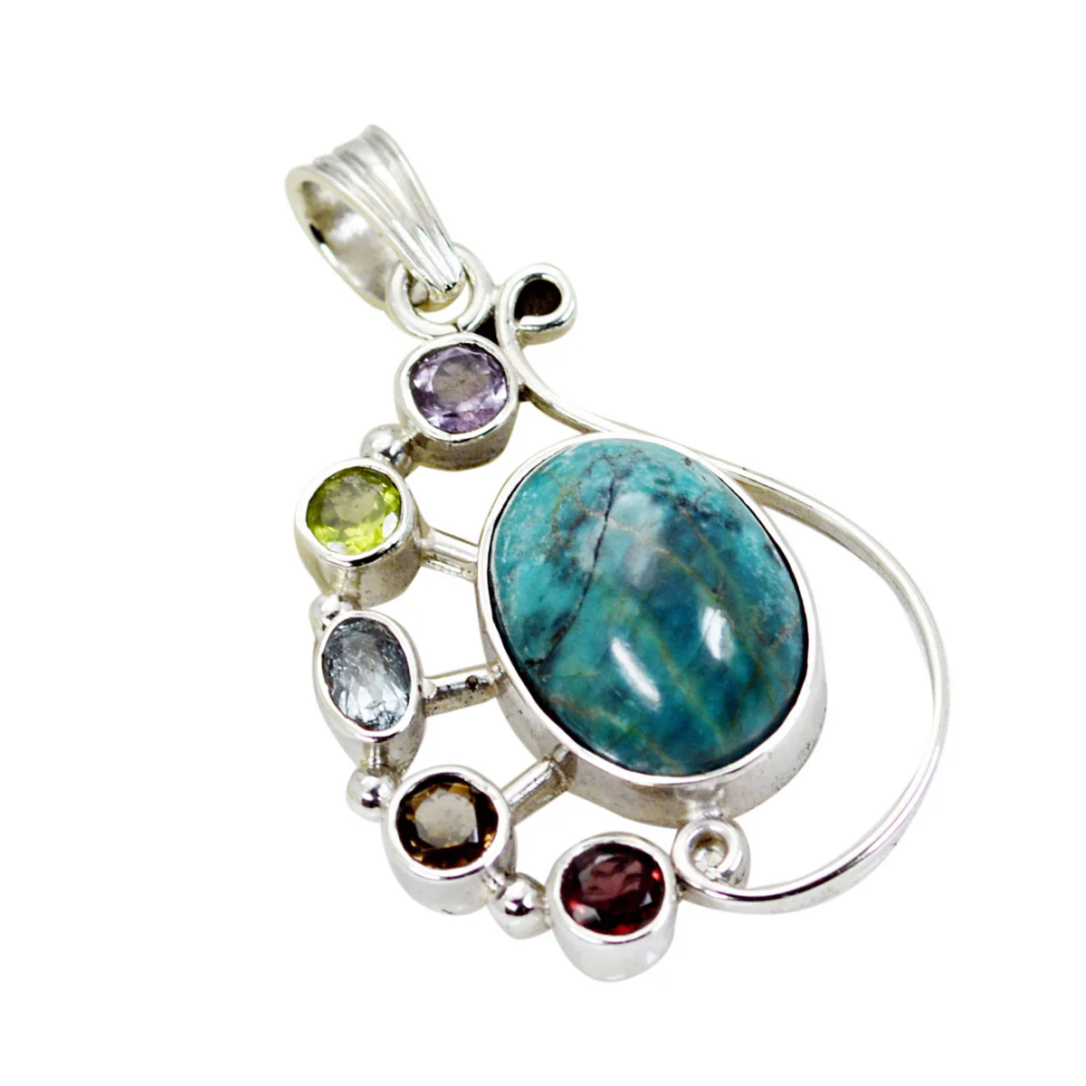 Multi Stone Tiny Russian Sterling Silver multiple Carolina Trendy multicolor Pendant Jewellery - Image 2