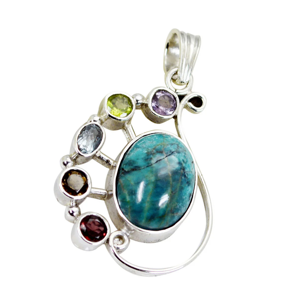 Multi Stone Tiny Russian Sterling Silver multiple Carolina Trendy multicolor Pendant Jewellery - Image 3