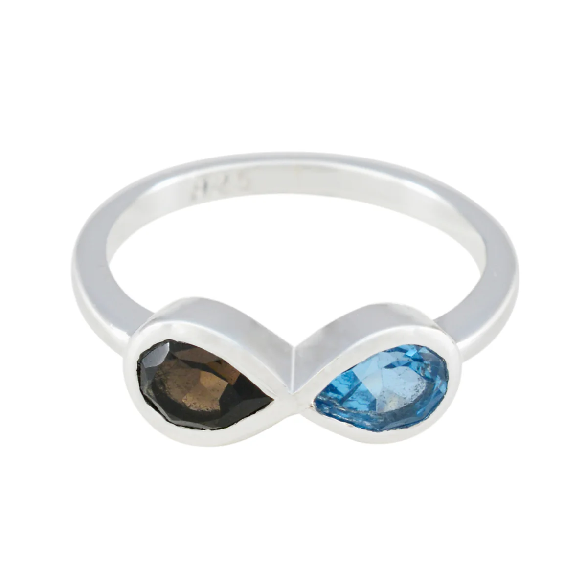 Multi Stone Toi et Moi American 92.5 Silver multicolor Gems Dainty Luxurious Ring Jewelry