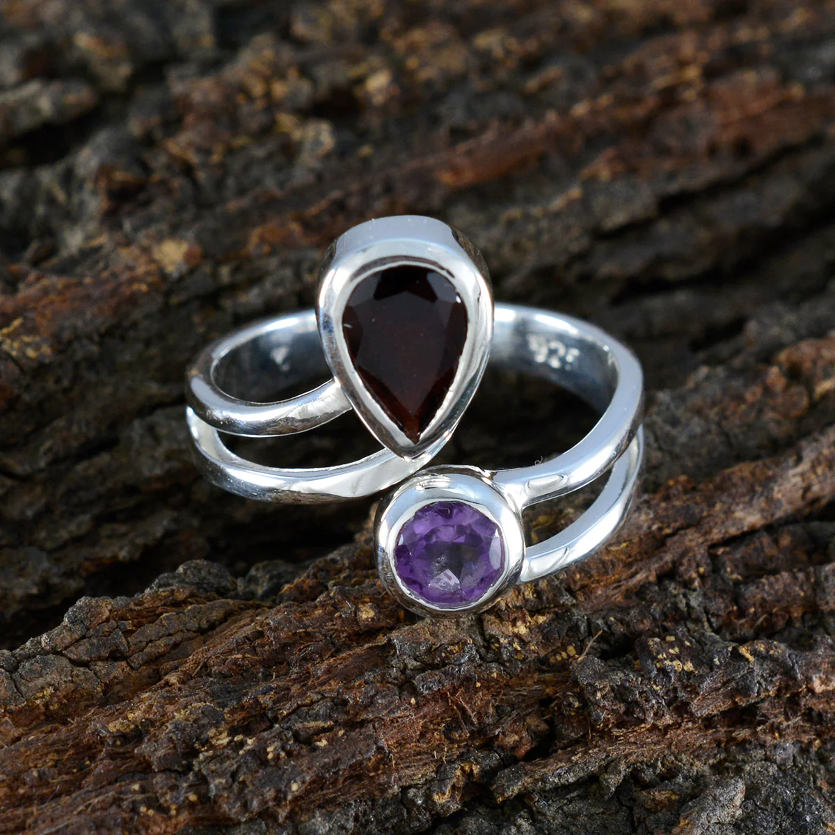 Multi Stone Toi et Moi Egyptian 925 Silver multicolor Gemstone Tiny Contemporary Ring Jewelry - Image 3