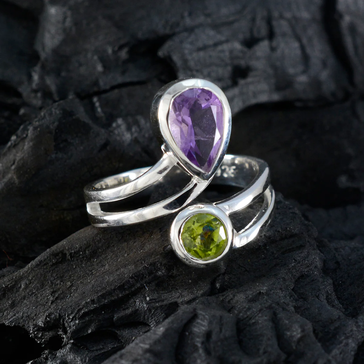 Multi Stone Toi et Moi Egyptian Silver multicolor Gems Tiny Feminine Ring Jewellery - Image 4