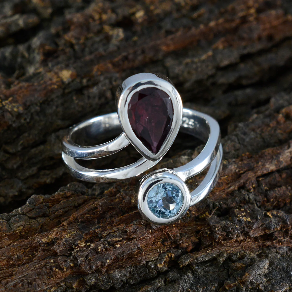 Multi Stone Toi et Moi French 92.5 Silver multicolor Gemstones Tiny Abstract Ring Jewellery - Image 3